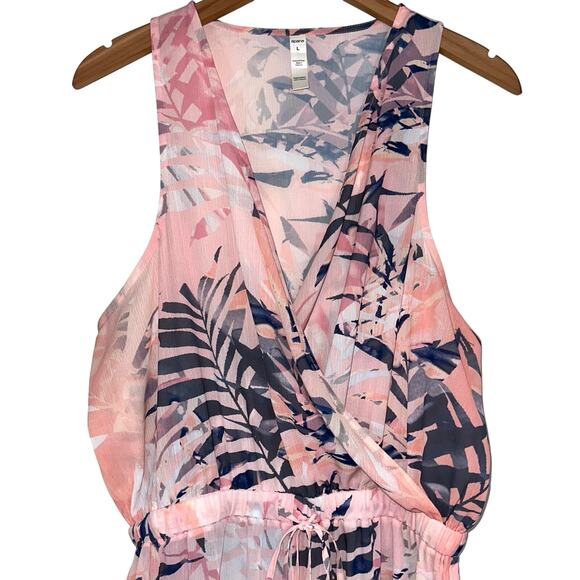 NWT Apana Tropical Miami Nights Pink Orange Palm Frond Cover Up Jumpsuit Size L - Picture 3 of 14